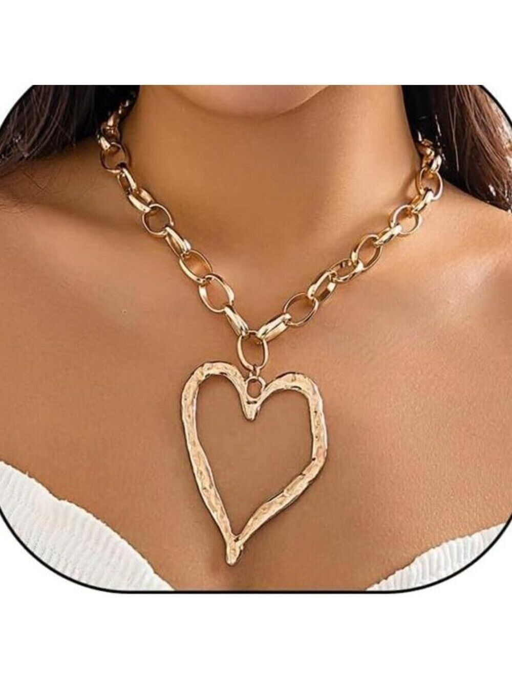 Women Gold Heart Necklace Long Chain Jewelry